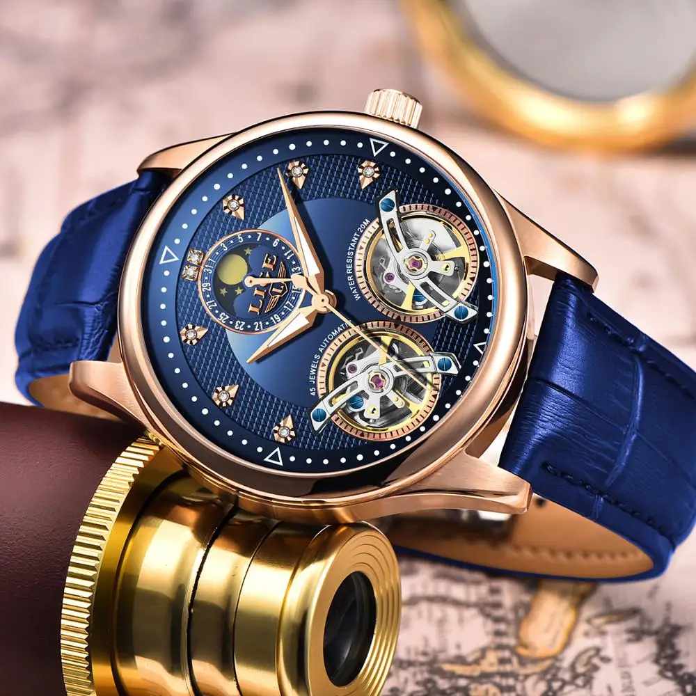 Часы наручные LIGE Мужские автоматические брендовые Роскошные модные спортивные с