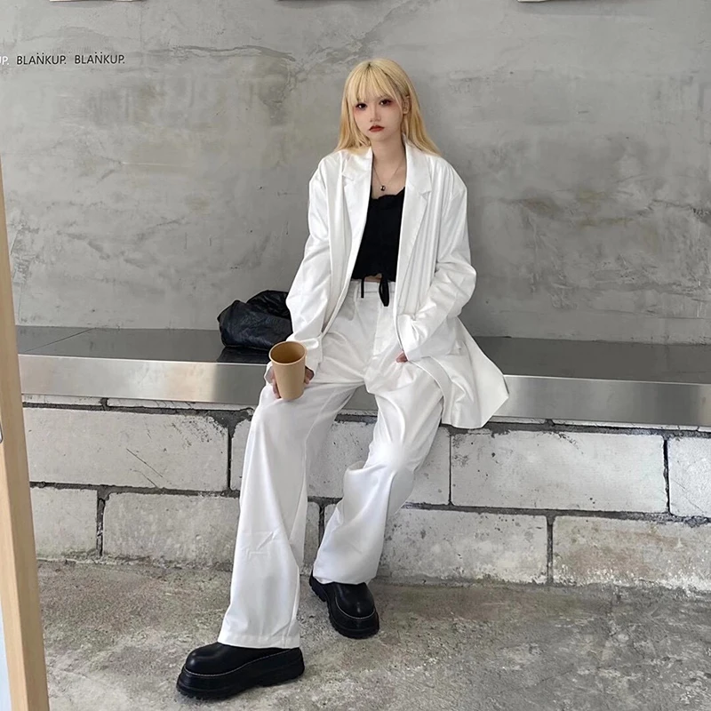 

Original Solid Streetwear Black Suit Jacket Men and Women Loose Single Breasted Autumn Coat Casual Streetwear Solid Suit2021