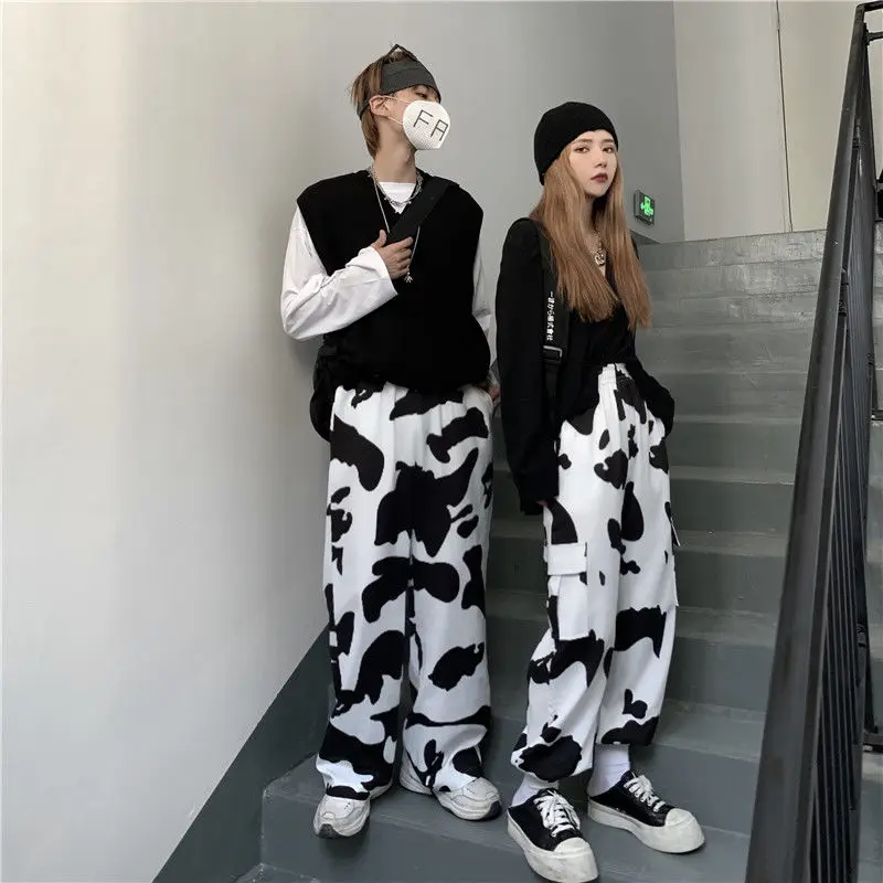 

Cow Print Wide Leg Cargo Pants Women Oversize Harajuku Korean Fashion Straight Trousers For Female Palazzo