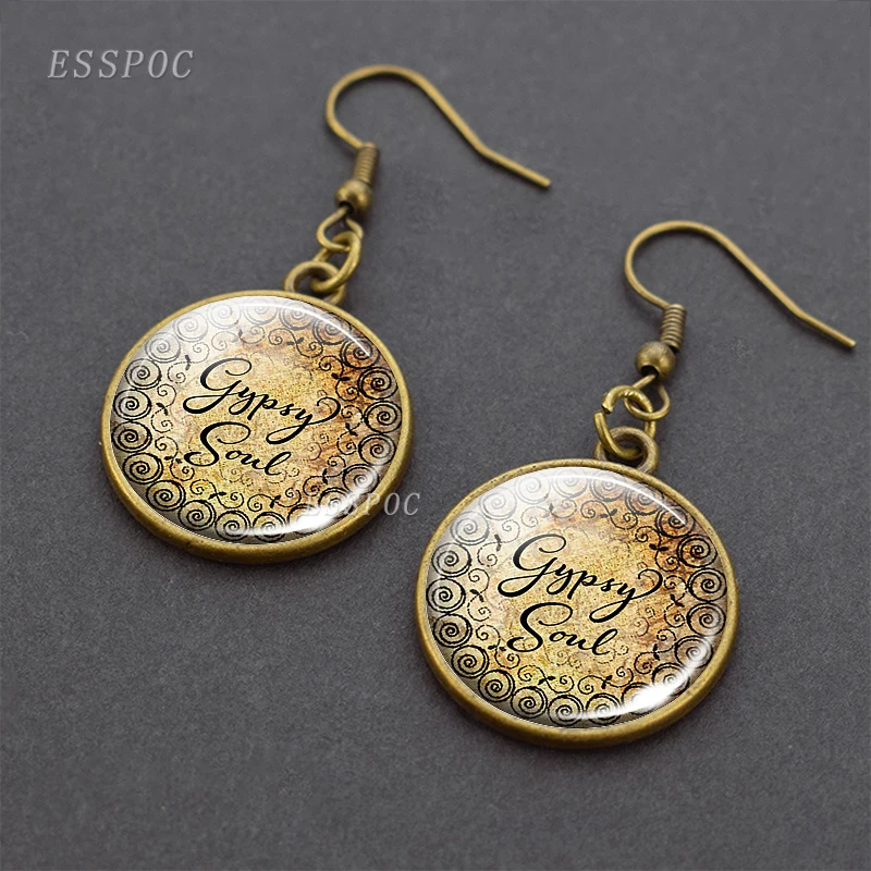 Винтажные женские серьги Цитата Цыганская душа висячие стеклянный кабошонный