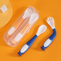 silicone spoon for baby utensils set auxiliary food toddler learn to eat training bendable soft fork infant children tableware