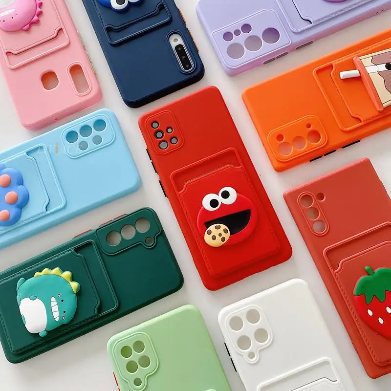 Cartoon Card Slot Holder Pocket Phone Case For Samsung Galaxy A51 A71 A32 A52 A72 A22 4G 5G A50 A30S A30 A53 A33 A73 A13 Cover