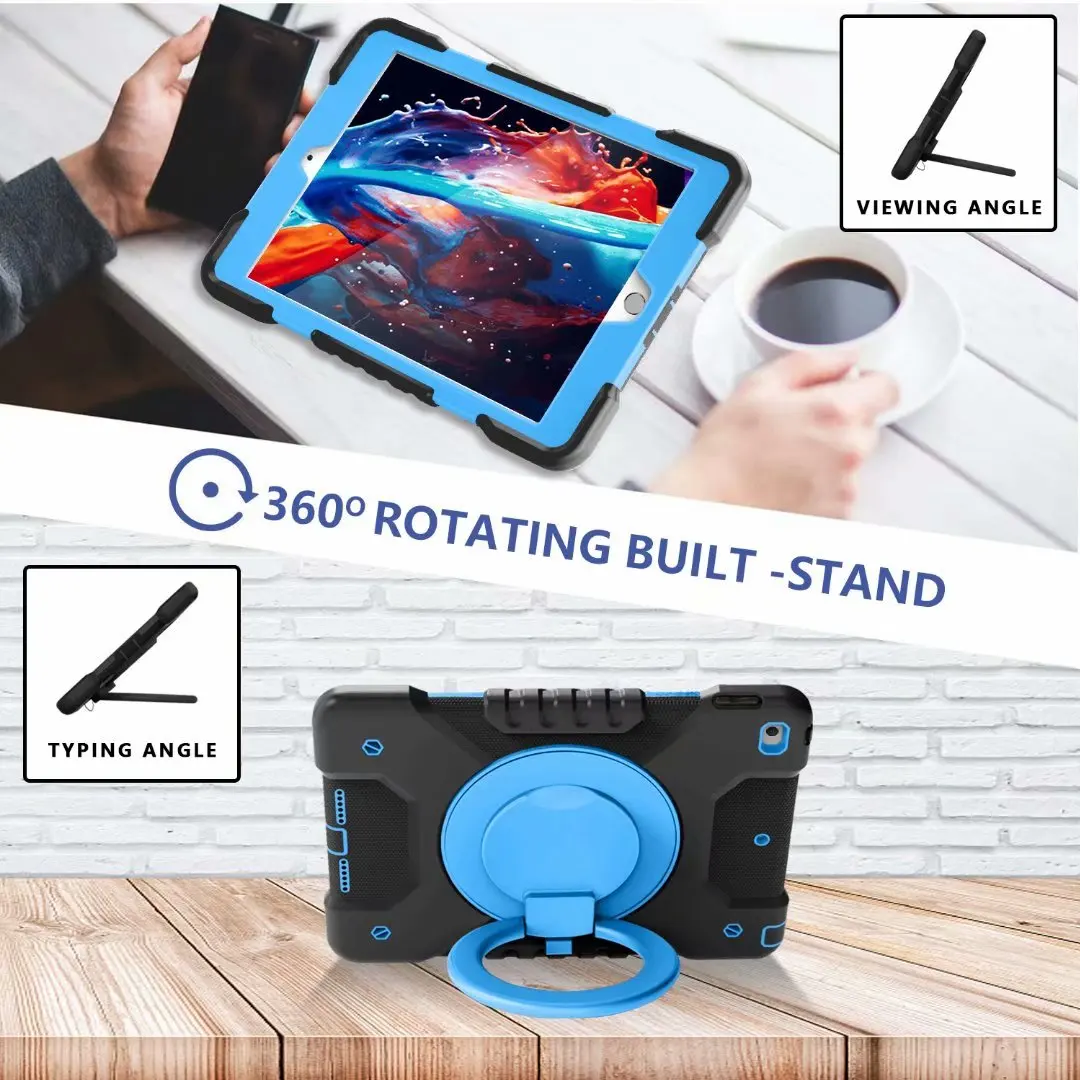 

Tablet Case For Apple ipad 10.2 2019/2020 3in1 Silicone+PC Cover For ipad 8th 7th 10.2inch Ring rotating Bracket+Shoulder strap