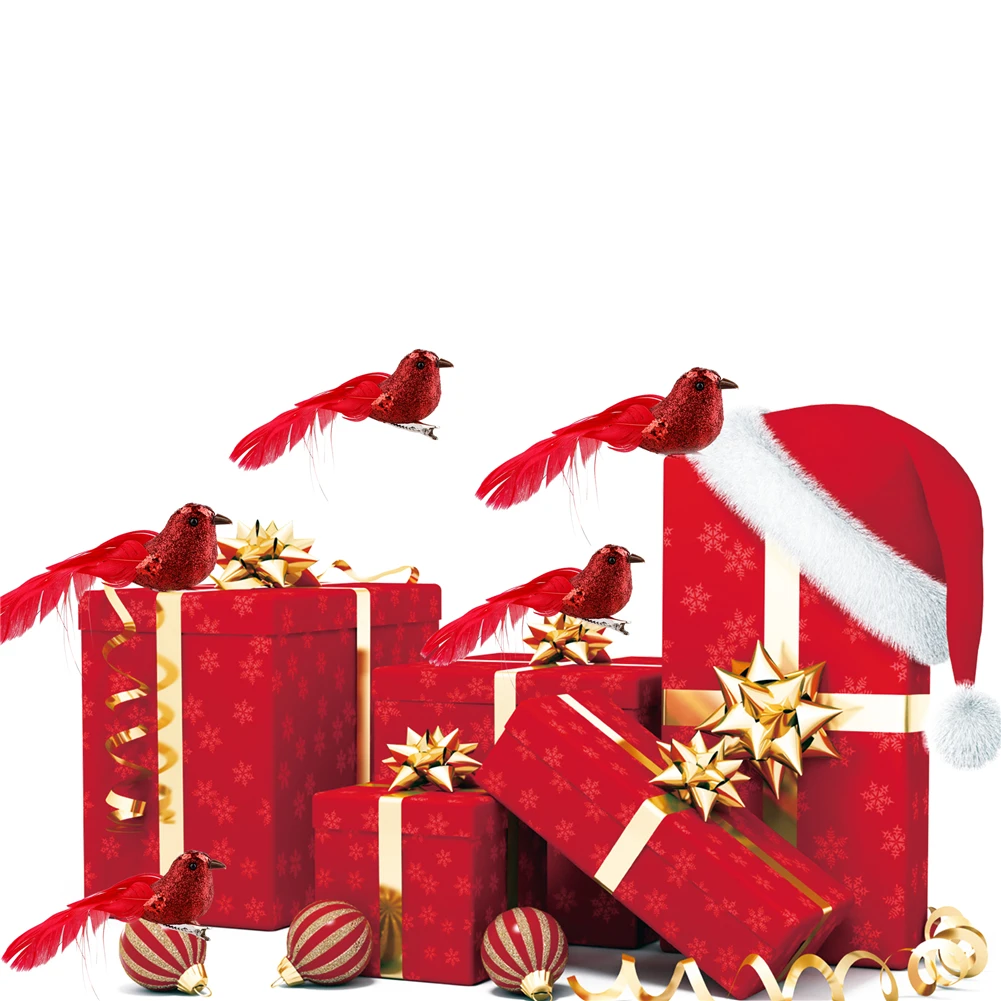 12Pcs Cardinal Clip On Christmas Tree Ornament Door Decorations With Alligator Clips Attached Red Feathers Artificial Birds | Дом и сад