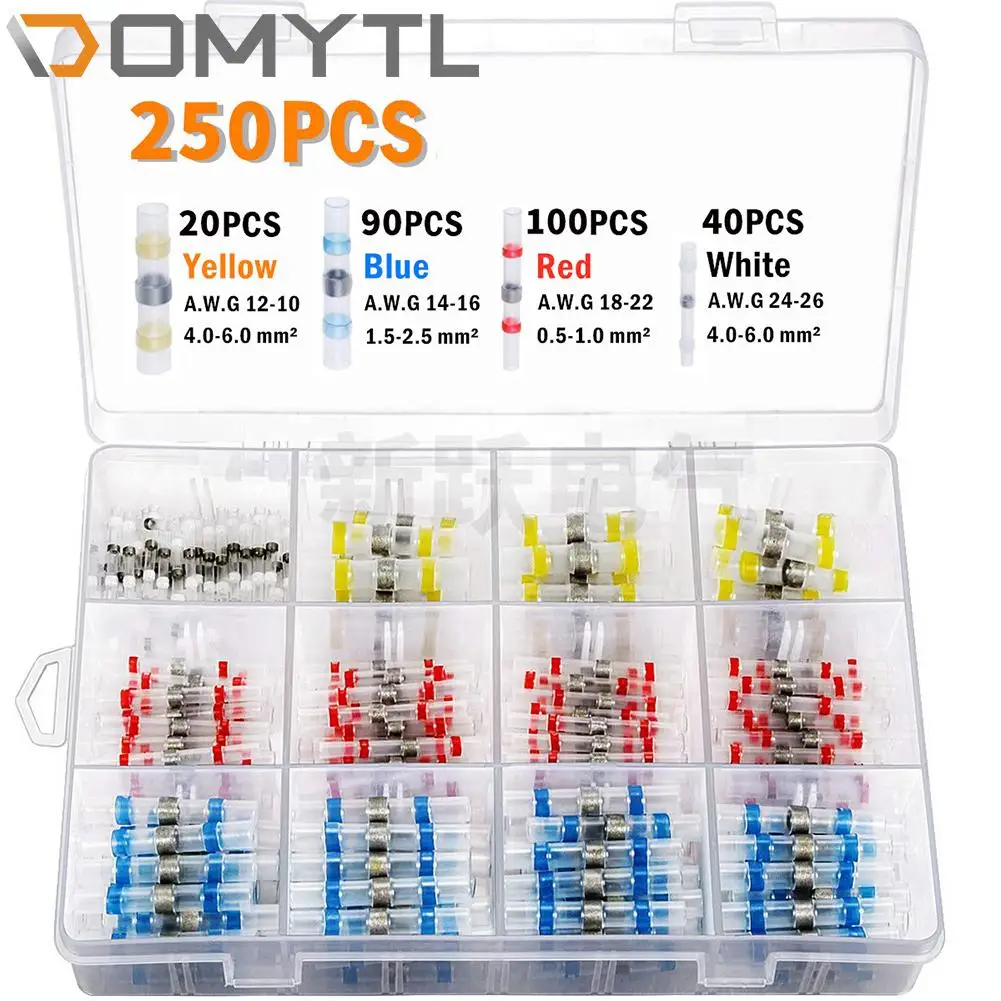 

250pcs Heat Shrinkable Connector Waterproof Welding Ring Insulation Heat Shrinkable Sleeve Medium Connection Terminal Kit