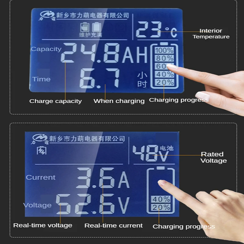 13S 16S 17S 20S 24S Lithium Batteri Charger 48V 60V 72V Li-ion Lifepo4 Charger with LCD Display Screen Scooter e-bike Charger