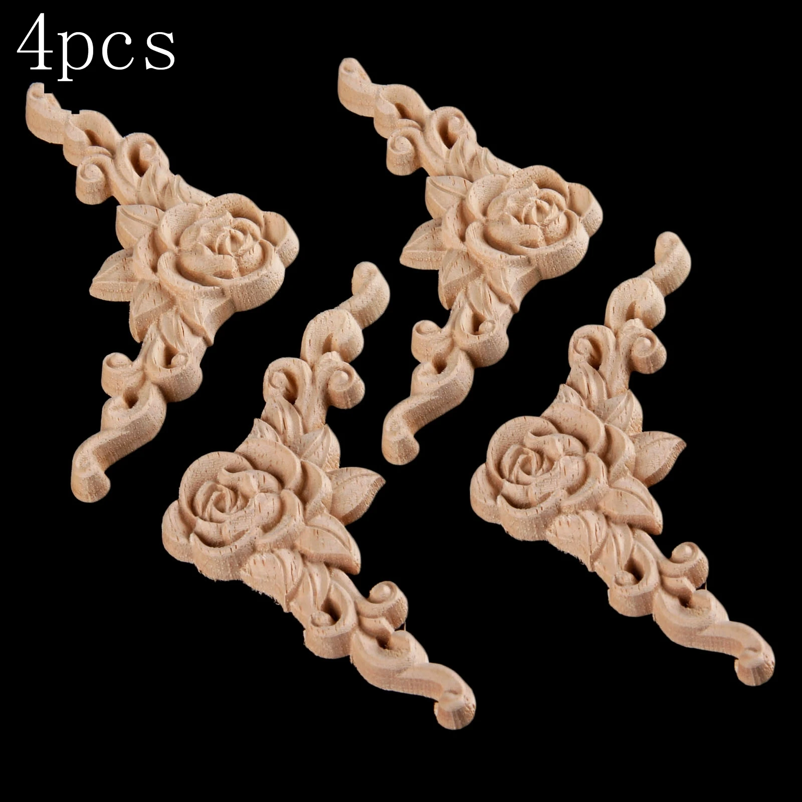 

4Pc 8*8cm Woodcarving Corner Decal Unpainted Wood Carved Decal Corner Onlay Applique Frame for Home Furniture Cabinet Door Craft