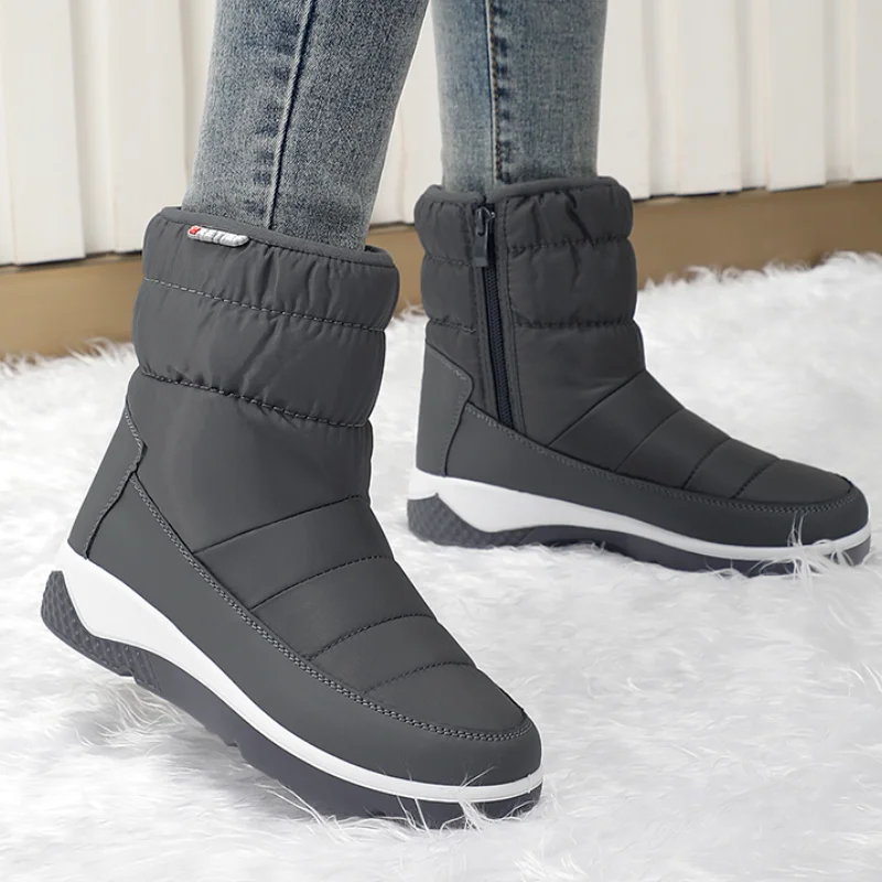 

New Winter Snow Boots Women Casual Warm Slip on Fur Shoes Patchwork Ankle Boots Women Fashion Wedges Waterproof Botas Mujer 2022