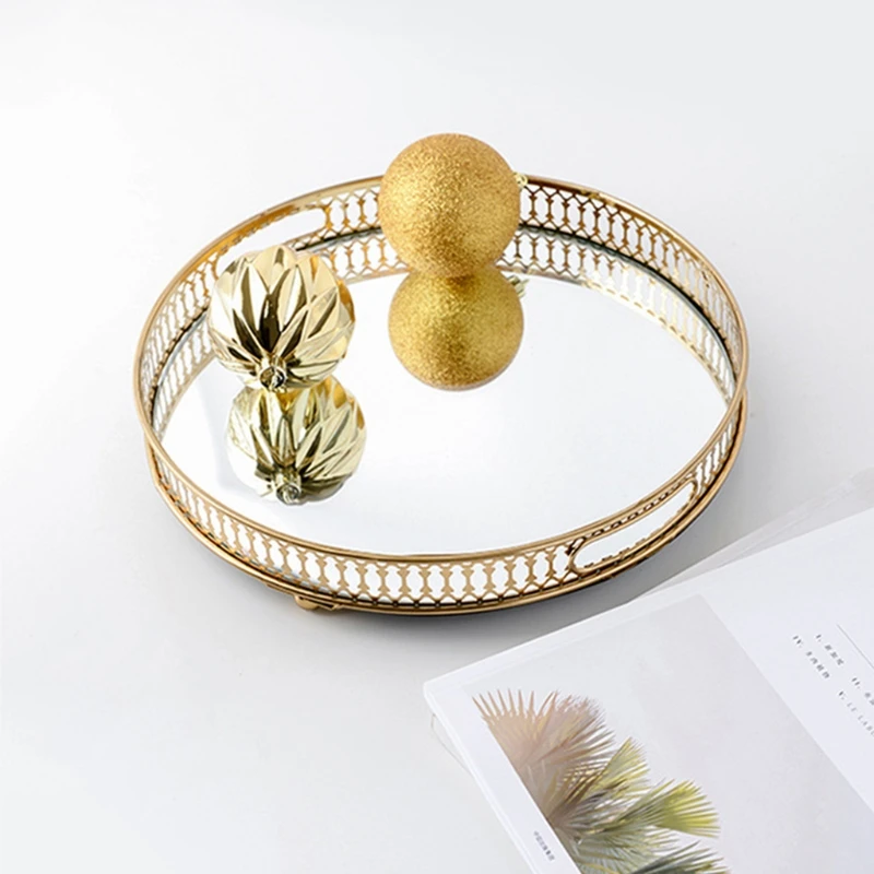 

Metal Mirrored Ornate Decorative Tray Dia 32cm, Candle Holder, Wedding Snake Cup 37MF