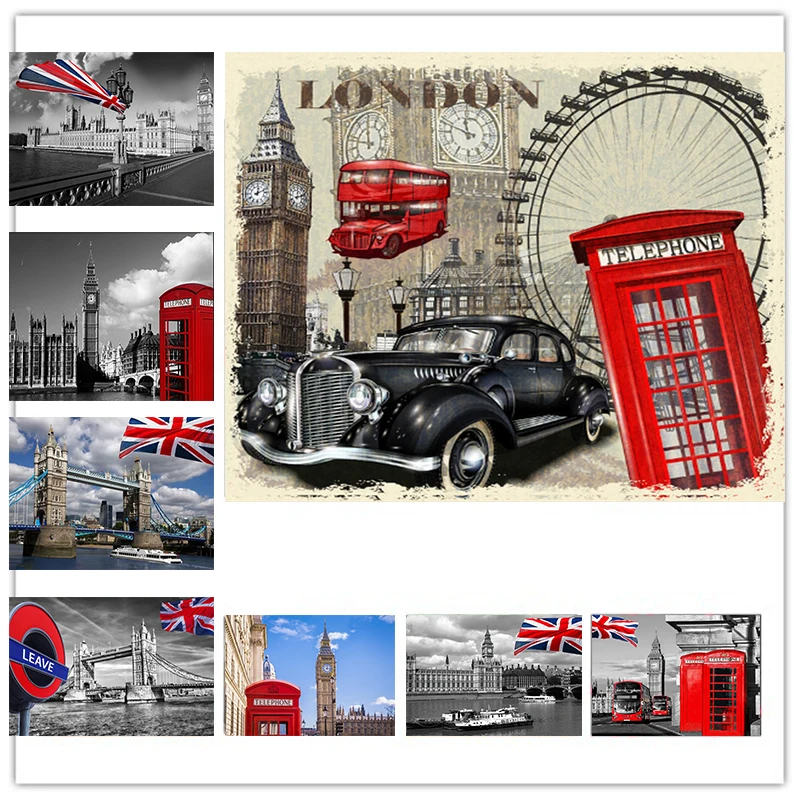 5D алмазная живопись сделай сам Лондонский уличный пейзаж полноразмерная/круглая