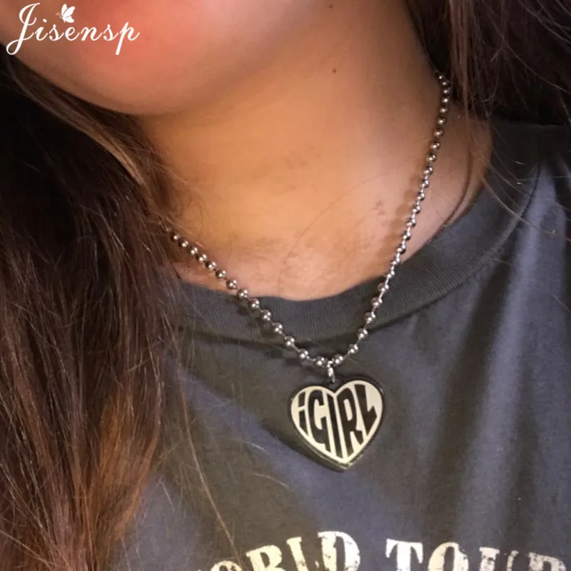 

Hip Hop iGIRL Jewelry Korean Sweet Love Heart Choker Necklace Women Stainless Steel Strand Chain Necklaces Girlfriend Gift