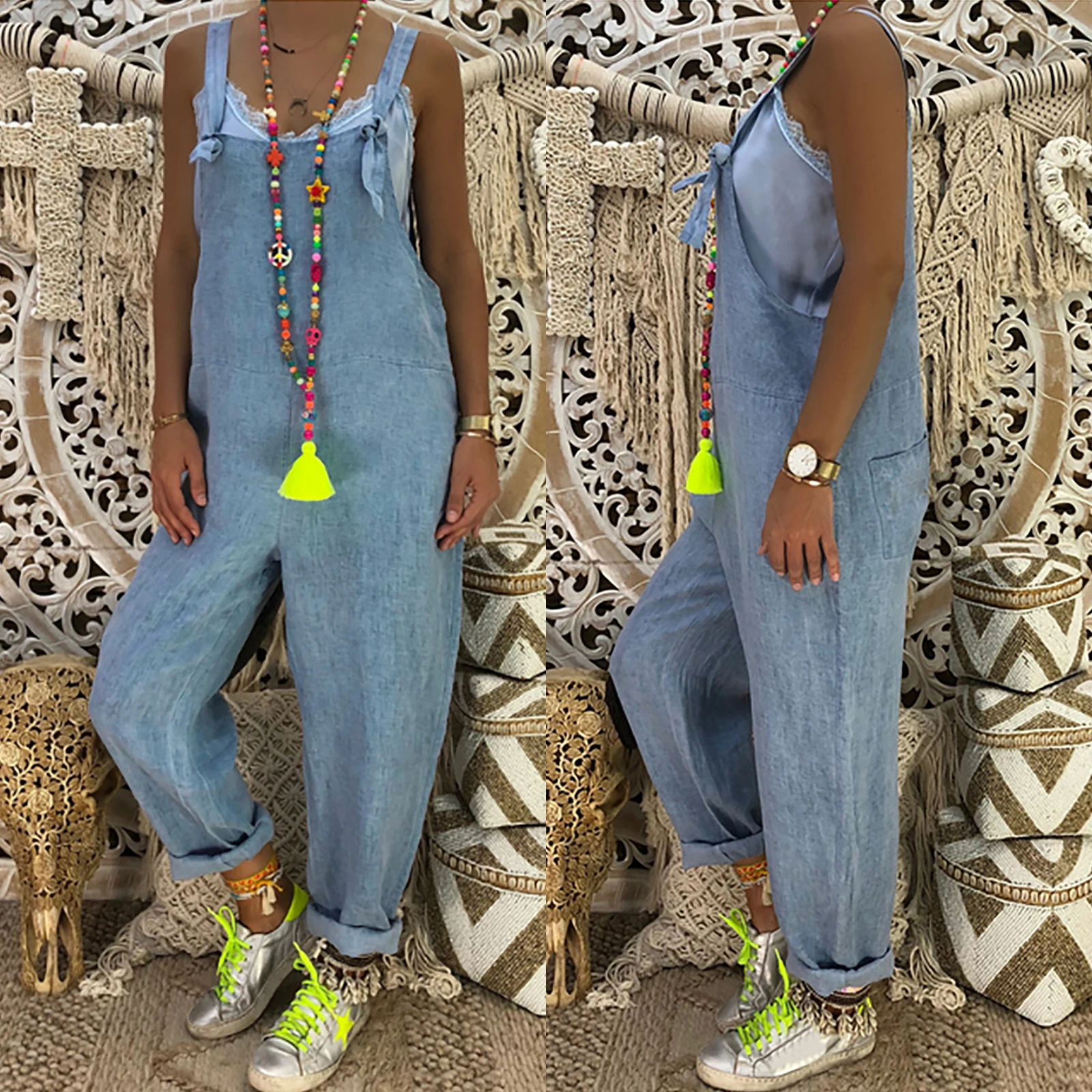 

Women Denim Jumpsuit Overalls Casual Loose Fit Solid Jeans Playsuit Trousers Romper Loose Dungarees Fashion Clothes Jumpersuit