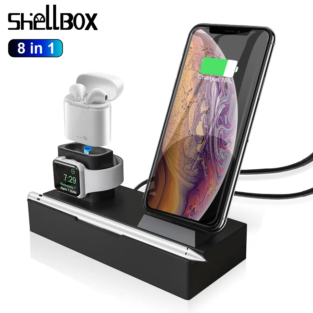 Беспроводное зарядное устройство QI 8 в 1 10 Вт для iPhone XR XS Max Airpods 2019 Apple Watch 4 3