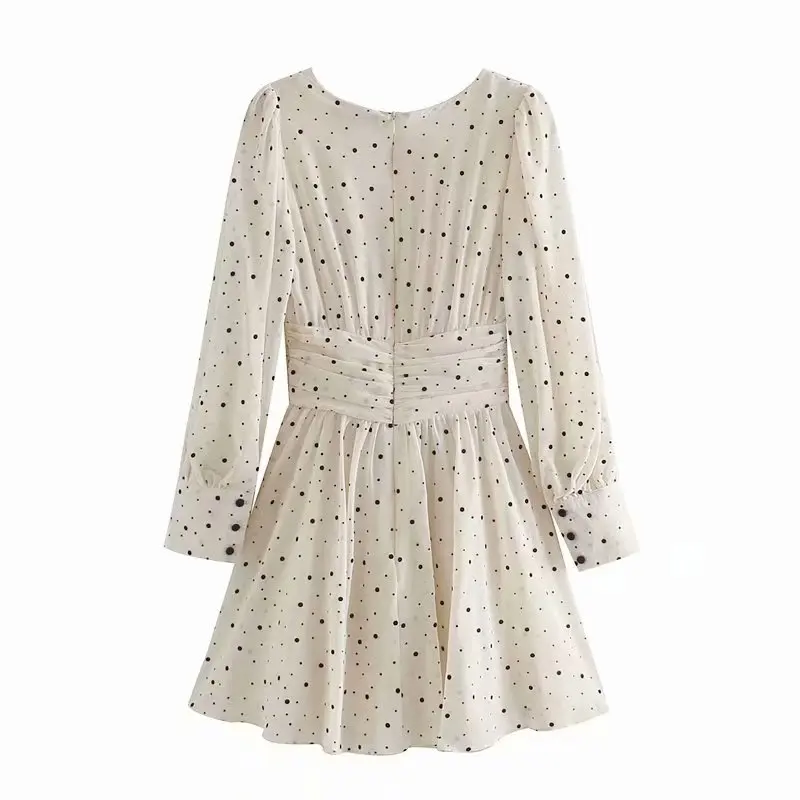 

ZA Summer Women Dress With Blet 2021 Puff Sleeve A-Line Casual Party Vestido Elegant Dot Printed V-Neck Loose Mini Girls Outfits