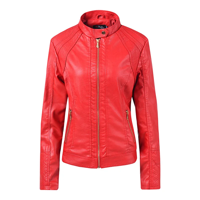 

Dropshipping Fashion Street Ladies Short Leather Jacket Long Sleeve Zipper PU Motorcycle Jackets Women's Soft Elegant Punk Coat