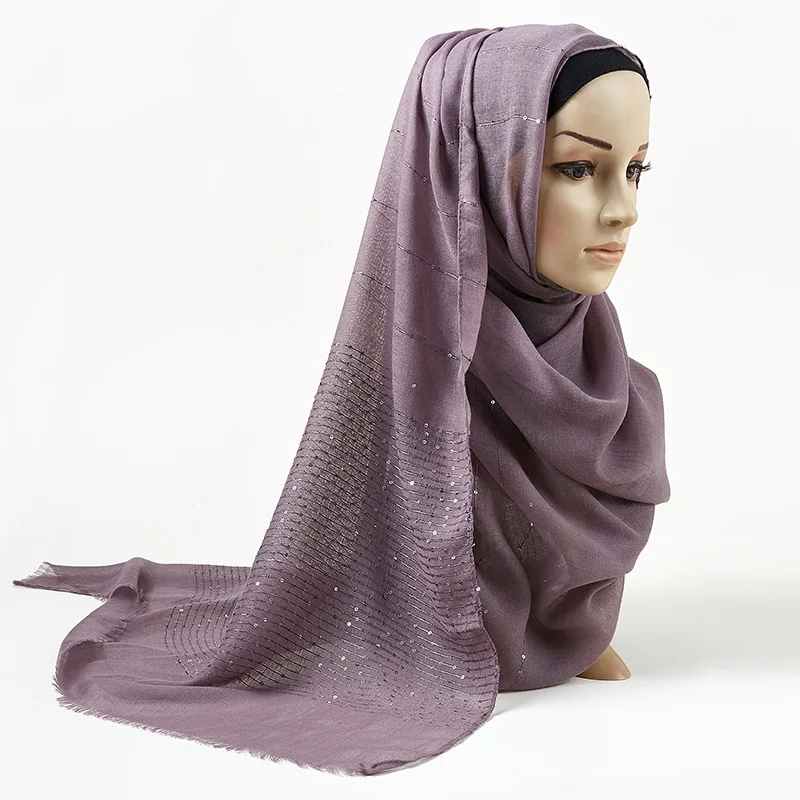 

New Glitter Stripe Sequins Viscose Scarves And Wraps Plain Muslim Hijab Headband Fringe Headscarf Arab Islam Long Shawl 70x180cm