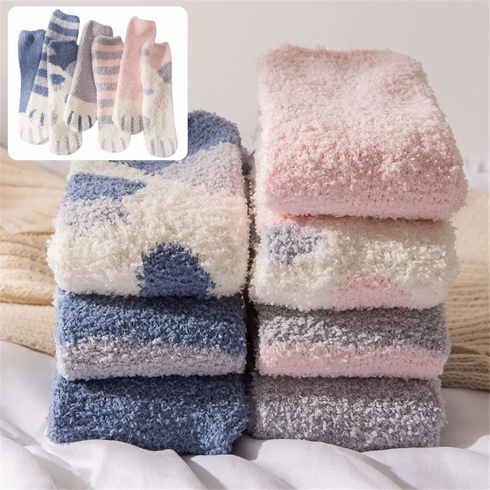 

Christmas gift Soft Sleep Bed Sock Skateboard Thickening Paw pattern Cashmere Sox Floor Socks Coral velvet socks