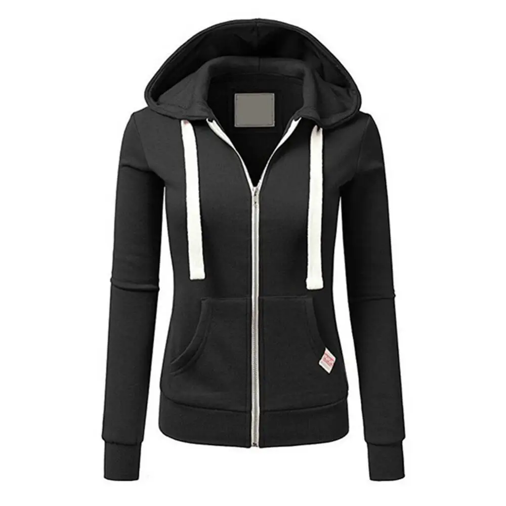 

Ele-choices Casual Women Autumn&Winter Solid Color Long Sleeve Hoodie Pockets Zipper Sports Coat for Daily Work Sport