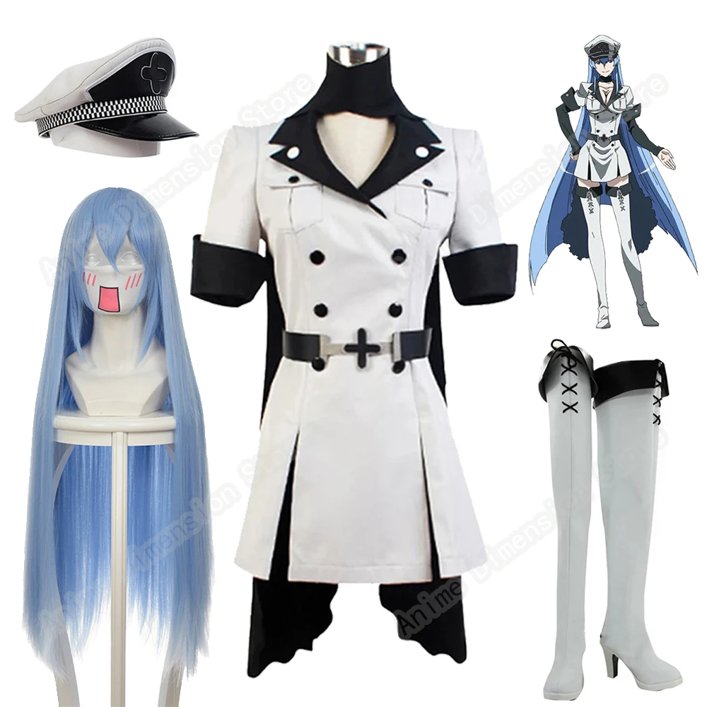 

Anime Akame ga KILL! Esdese/ Esdeath Cosplay Dress Uniform Wig And Shoes Outfit Halloween Suit For Women Girls