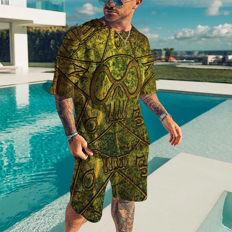 

Men's Clothing Large Size Tracksuit Husband 2021 Summer Suit Polyester T-shirt Fashion Male Set Chinese Style 5XL 6XL Plus Two P