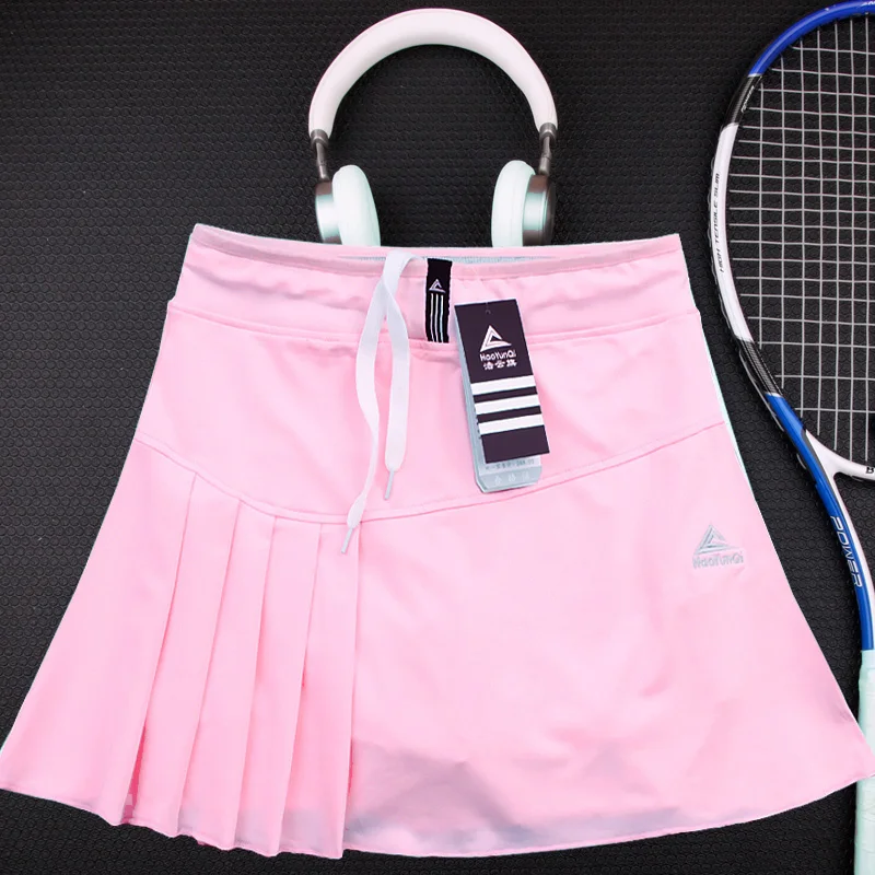 New Tennis Skort Skirts Ladies Running Sports Skirt with Pocket and Safety Shorts Solid Color Badminton Clothing