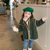autumn winter girl imitation lambswool coat button o neck warm jacket for girls green brown cute toddler kids outwear 3 4 5 7