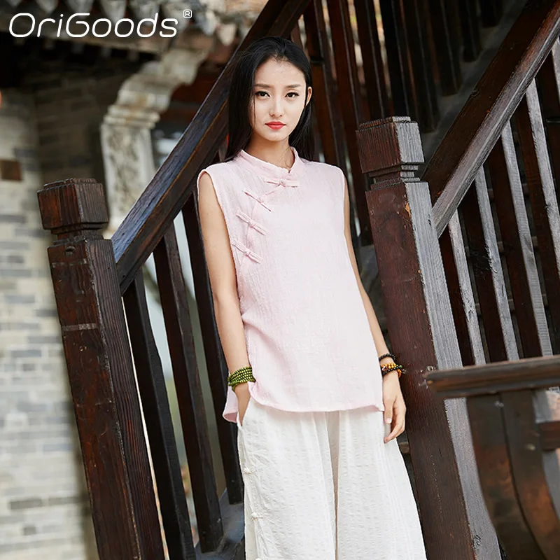 Женская рубашка в китайском стиле без рукавов B205 | одежда