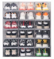 wholesale clear 12 24pcs shoe box set foldable storage plastic transparent door home closet organizer case shelf stack display