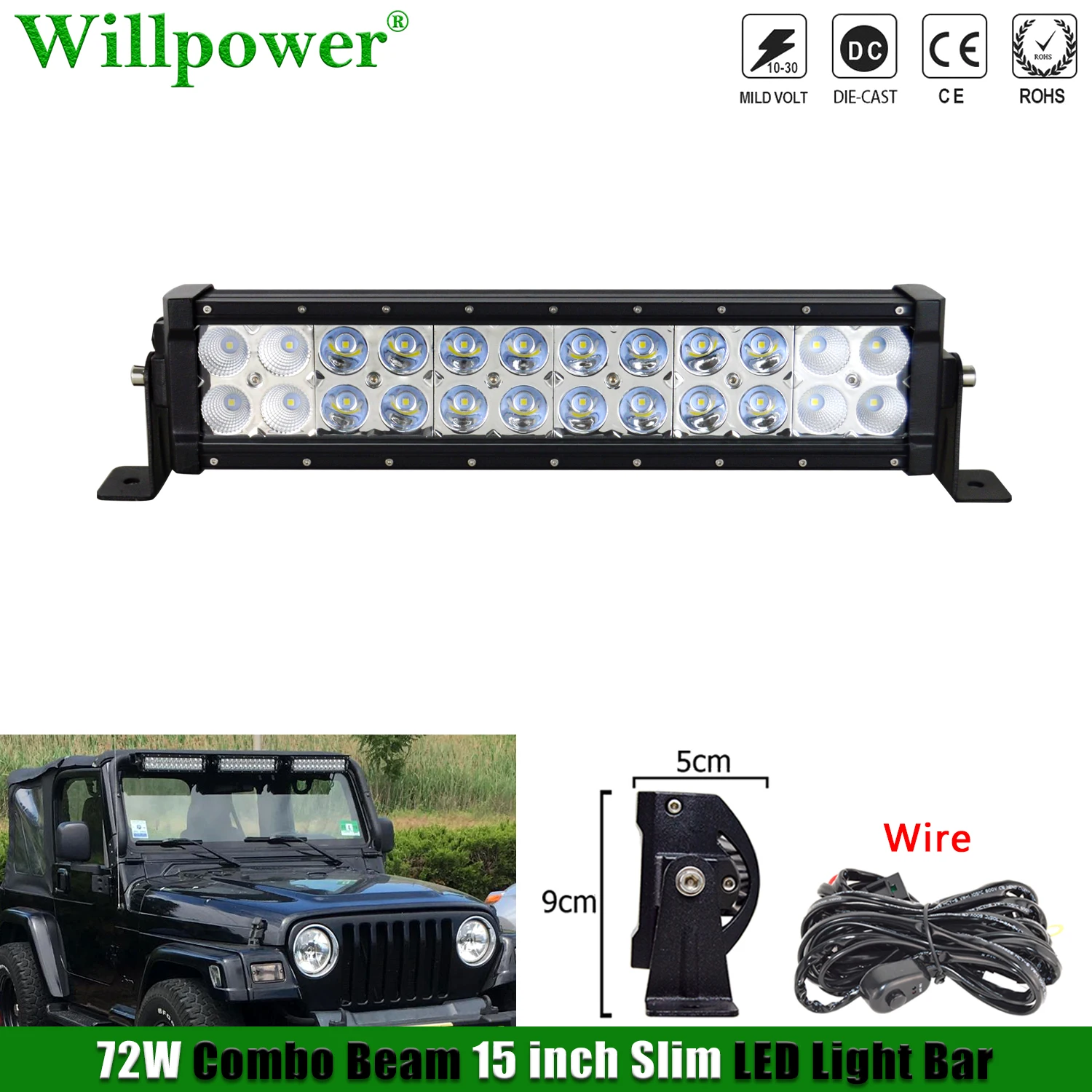 

1x внедорожнике капот 72 Вт 12 "тонкий светодиодный светильник бар туман светильник для Jeep JK 4x4 грузовик ATV UTV внедорожнохо пикапа бампер пятно с...