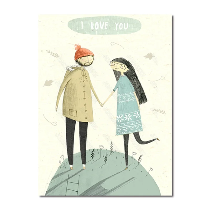 

Modern Style Oil Painting Material Color Drawing Cartoon Couple Holding Hands Figure Decorative Painting 1 Pc and Wall Art