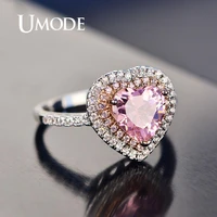 umode pink heart rings for women luxury crystal engagement wedding rings vintage cubic zirconia ring women accessories ur0568