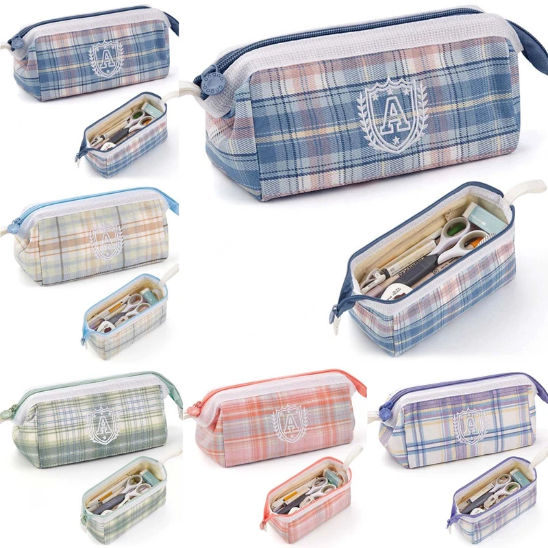 

1Pcs Sweet And Lovely Plaid Pattern Pencil Case Kawaii Pencil Bag Funny Pencilcase Cartoon Students School Supplies Stationery
