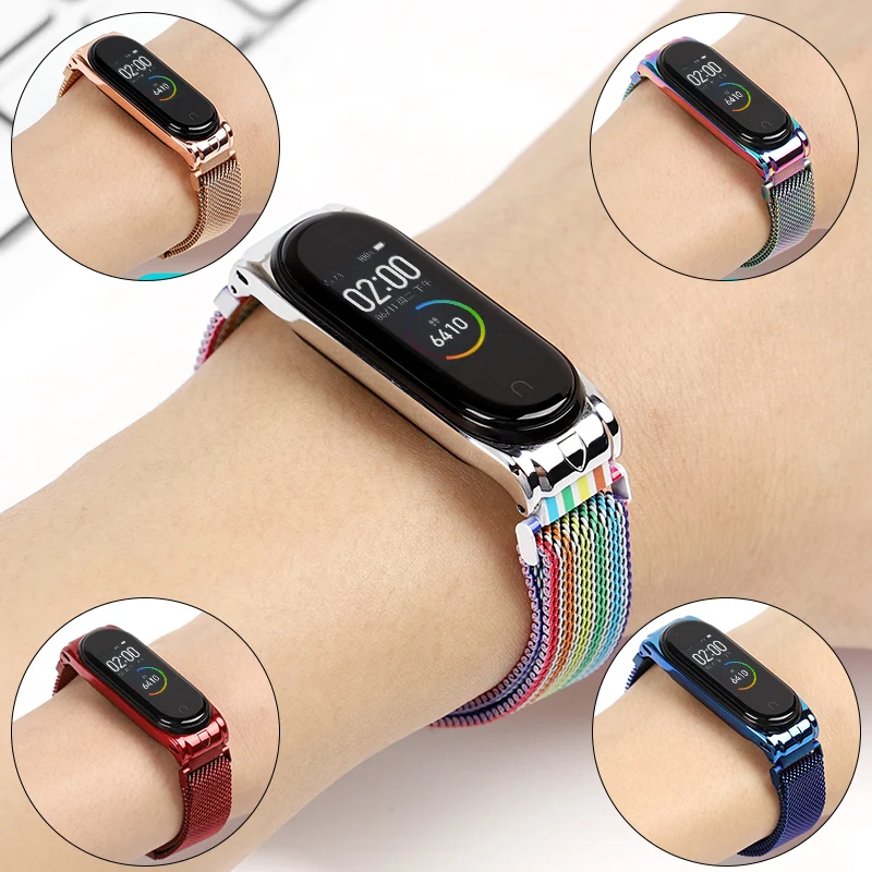 Миланский петлевый ремешок Ми Бэнд 4/3 Метал Бэнд Для Xiaomi Mi Band 4 Браслет Mi Band3 / mi band 3 Аксессуары Магнитная пряжка Quick release