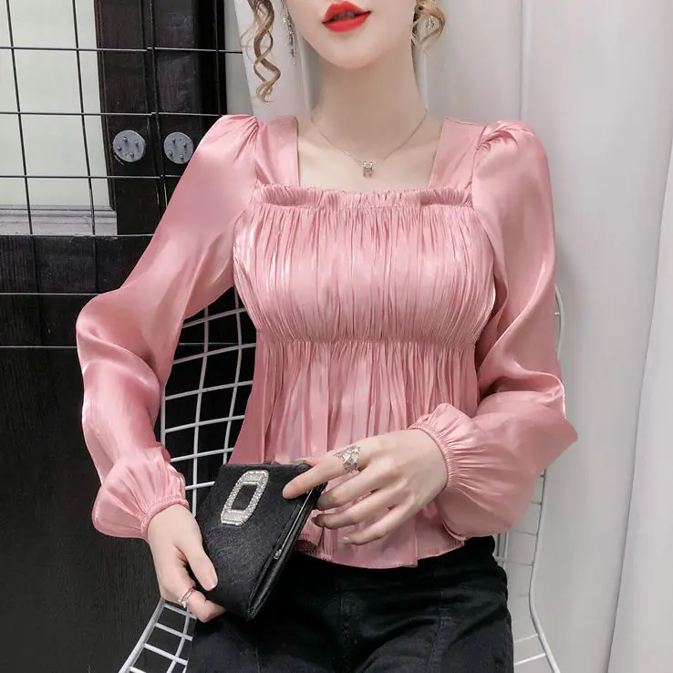

Blouse Women Retro Long-Sleeved Shirt Women's Slim Top Women Blusas Ropa De Mujer