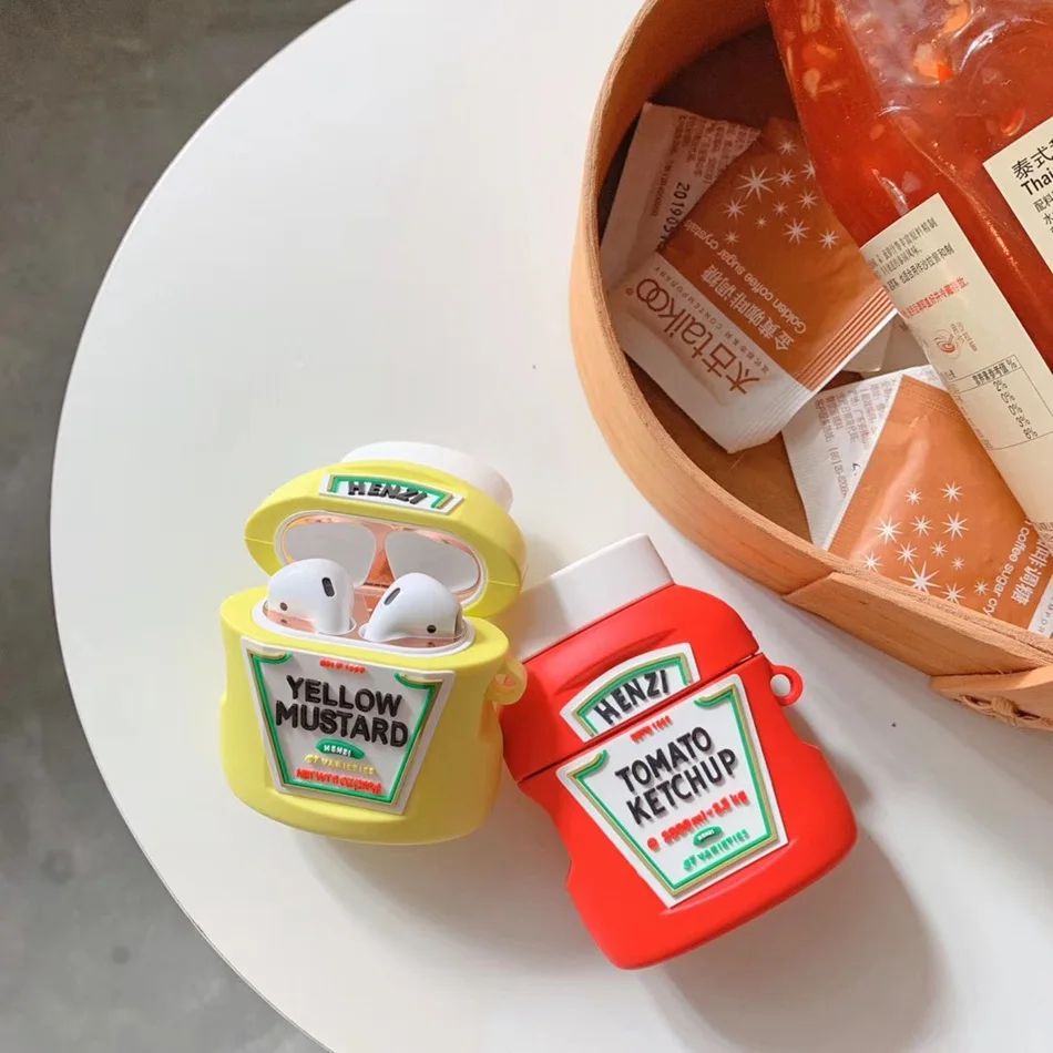 3D чехол для наушников Airpods 2 силиконовый Ketchup милый мультяшный Apple Air Pods ремешок