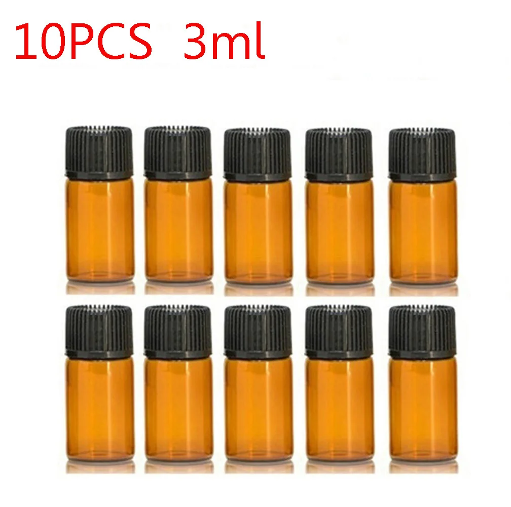 10PCS 3ml 10 шт. 1/2/3/5 мл мини бутылка эфирного масла банка отверстия коричневый редуктор и Кепки Многоразового Использования Бутылки, стеклянные флаконы косметические контейнеры - Цвет: 10PCS 3ml