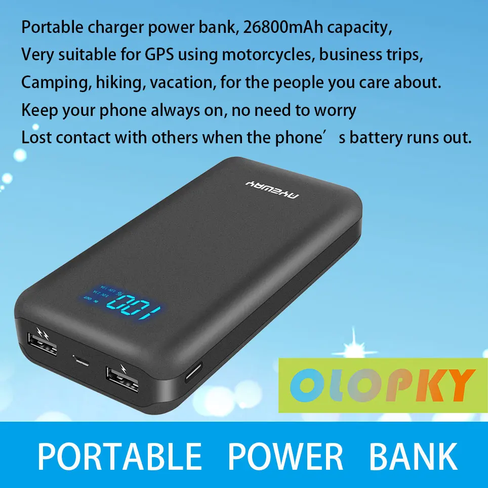 

5V 26800mAh portable charger power bank with dual sockets and LCD display, external battery cell phone charger
