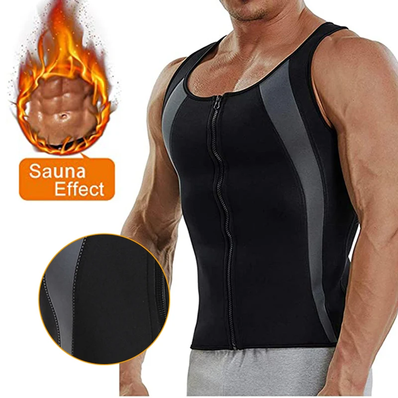 

Men Sauna Suit Neoprene Hot Body Shaper Corset for Weight Loss With Zipper Waist Trainer Vest Tank Top Workout Compression Shirt