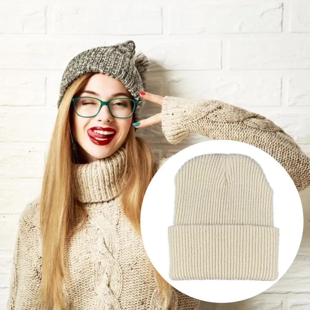 Зимние шапки для женщин Новые облегающие вязаная однотонная Милая шапка девочек