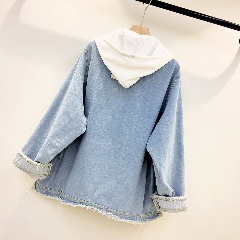 Женская джинсовая куртка с капюшоном Jas свободная оверсайз для женщин BF Harajuku Demin