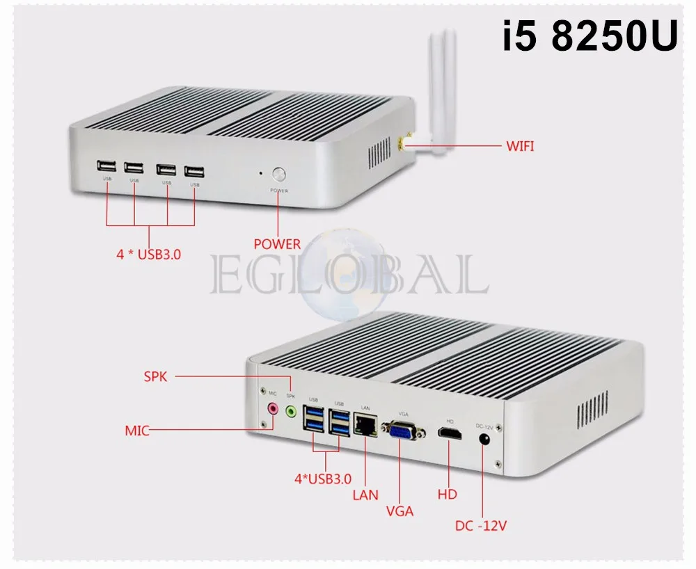 Мини-компьютер без вентилятора процессор Eglobal Nuc i7 8565U 7560U i5 8250U 7260U DDR4 Micro PC Windows 10 Pro