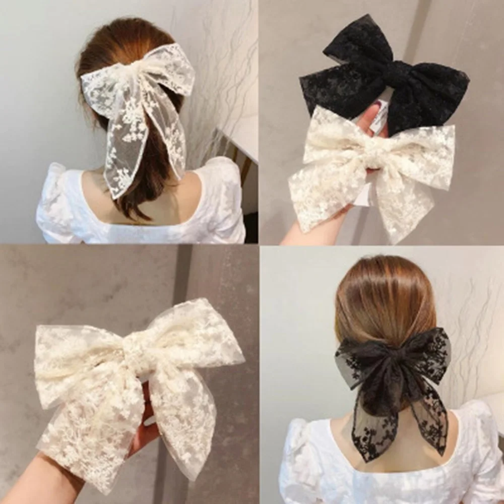 

Fashion Hair Clip For Women Girls Cute Hairpins Lace Rope Spring Ribbon Bow Hair Ornament Headband Black White Style Accessories