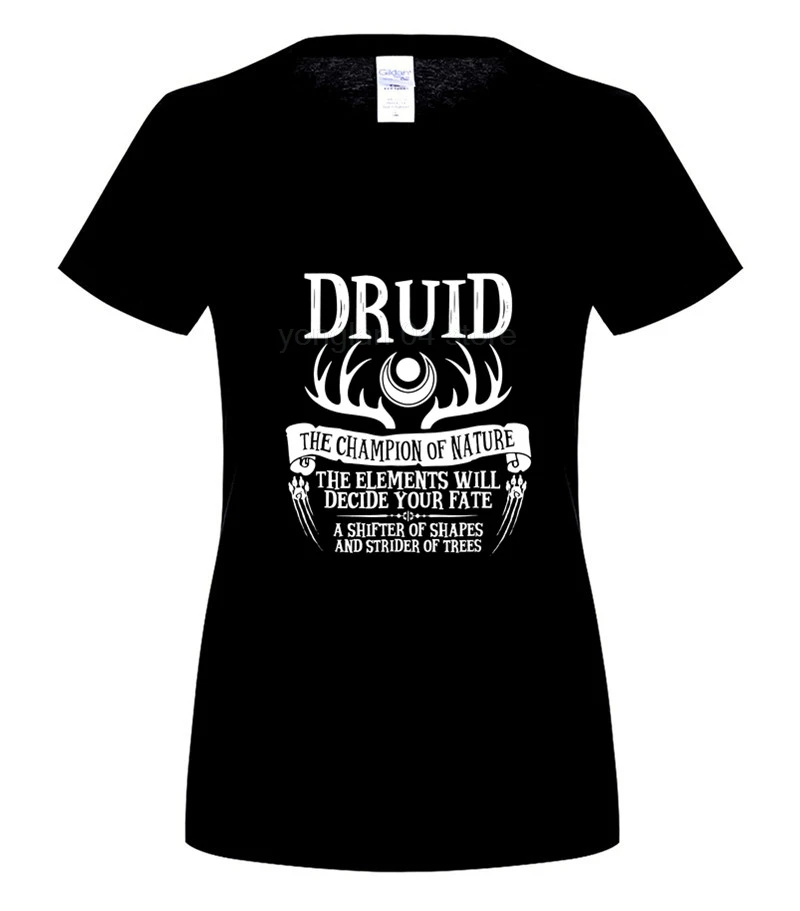 Модная летняя футболка хлопок креативный графический дизайн Druid Fantasy RPG DnD - Цвет: women black