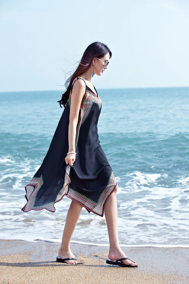 

Bohemian printed irregular scarf dress Beach Resort Beach sling