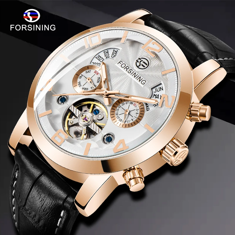 Часы наручные Forsining мужские с ремешком из натуральной кожи роскошные деловые