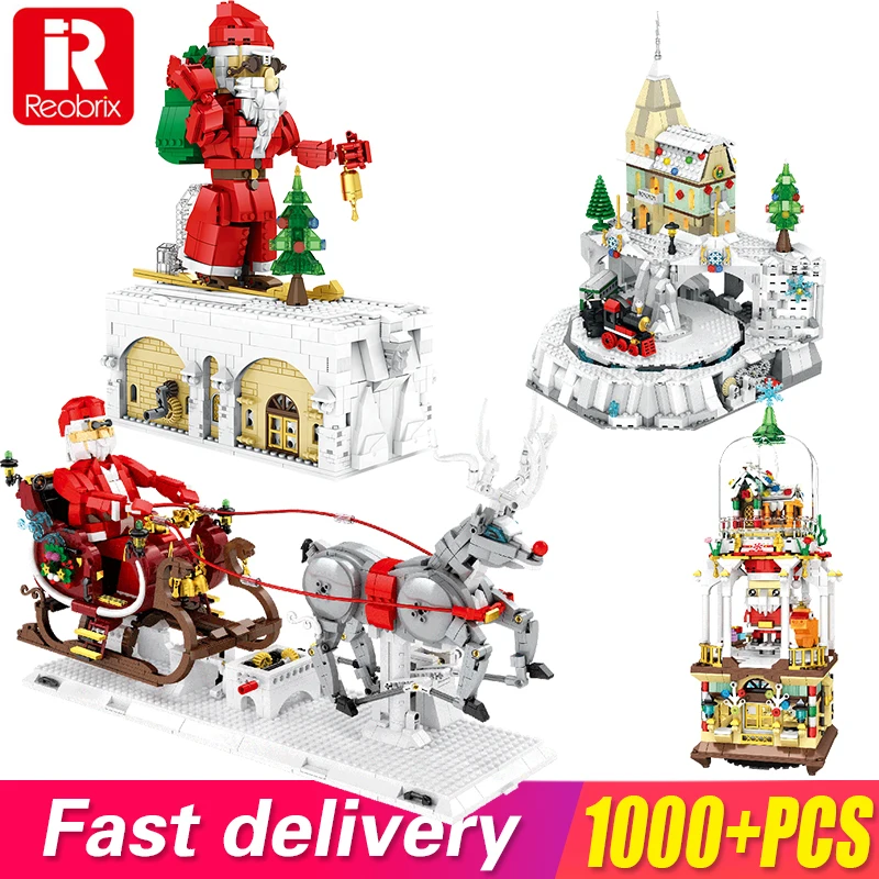 

Moc City Christmas Winter Village House Santa Elk Building Blocks Street View Idea Series Construction Bricks Kids Toys Gift