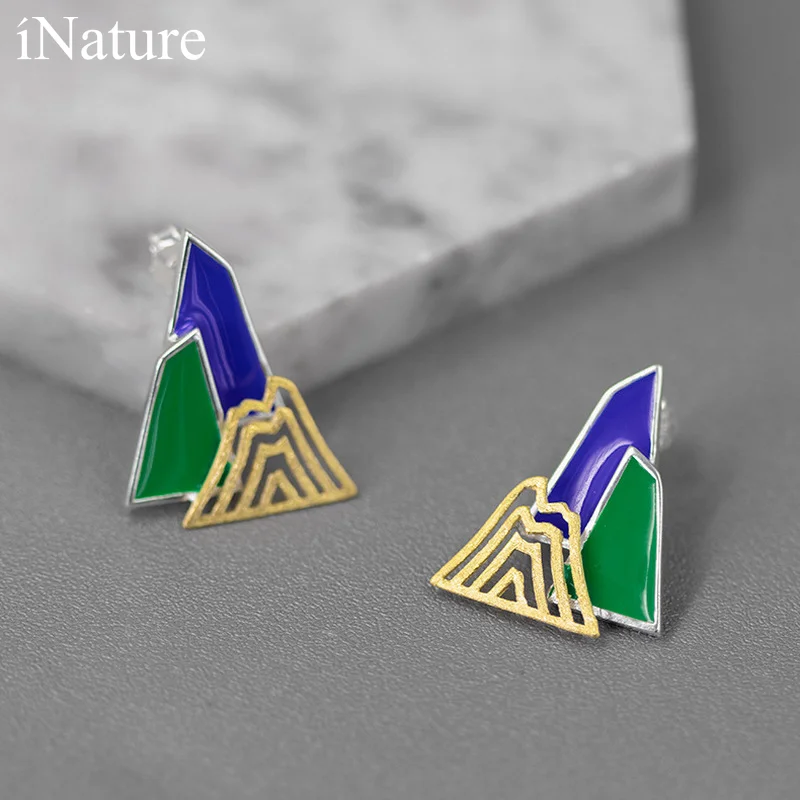 

INATURE 925 Sterling Silver Colorful Enamel Landscape Stud Earrings for Women Jewelry Accessories