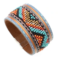 bohemia handmade wrap beads bracelets for women charm leather bracelet bangle magnetic clasp bracelet women fashion jewelry