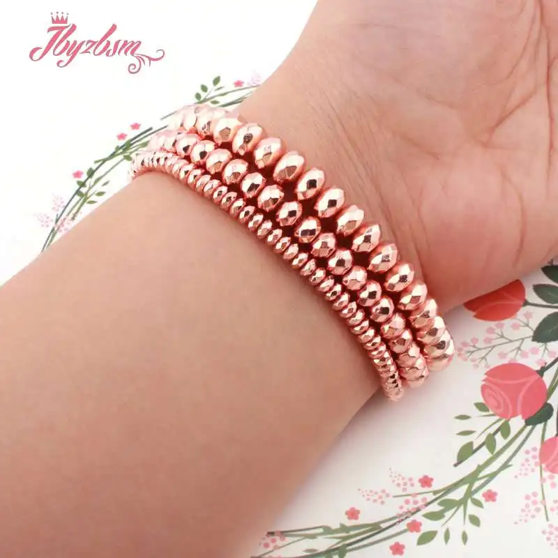 Граненые бусины цвета розового золота граненые из гематита и геши каменные для