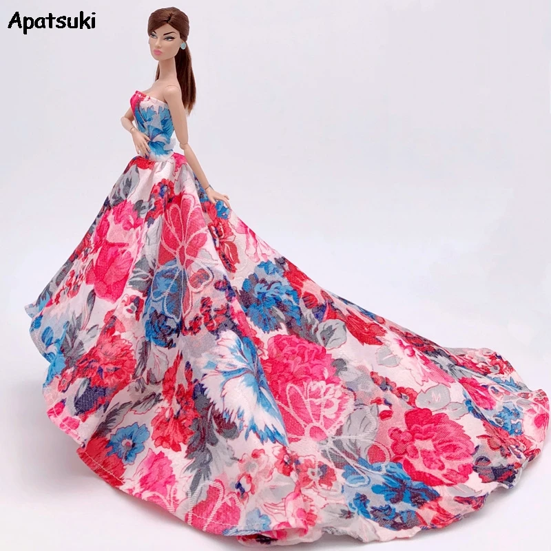 Цветочное платье с открытыми плечами для куклы Барби Одежда кукол 1/6 BJD